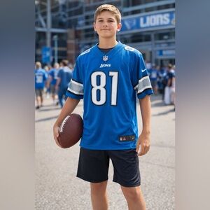 Nike Calvin Johnson #81 Detroit Lions Youth L Blue On Field NFL Jersey